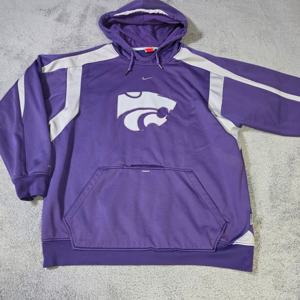 Nike Mens Large Hoodie Purple Kansas State Wildcats Powercat Therma Sweatshirt